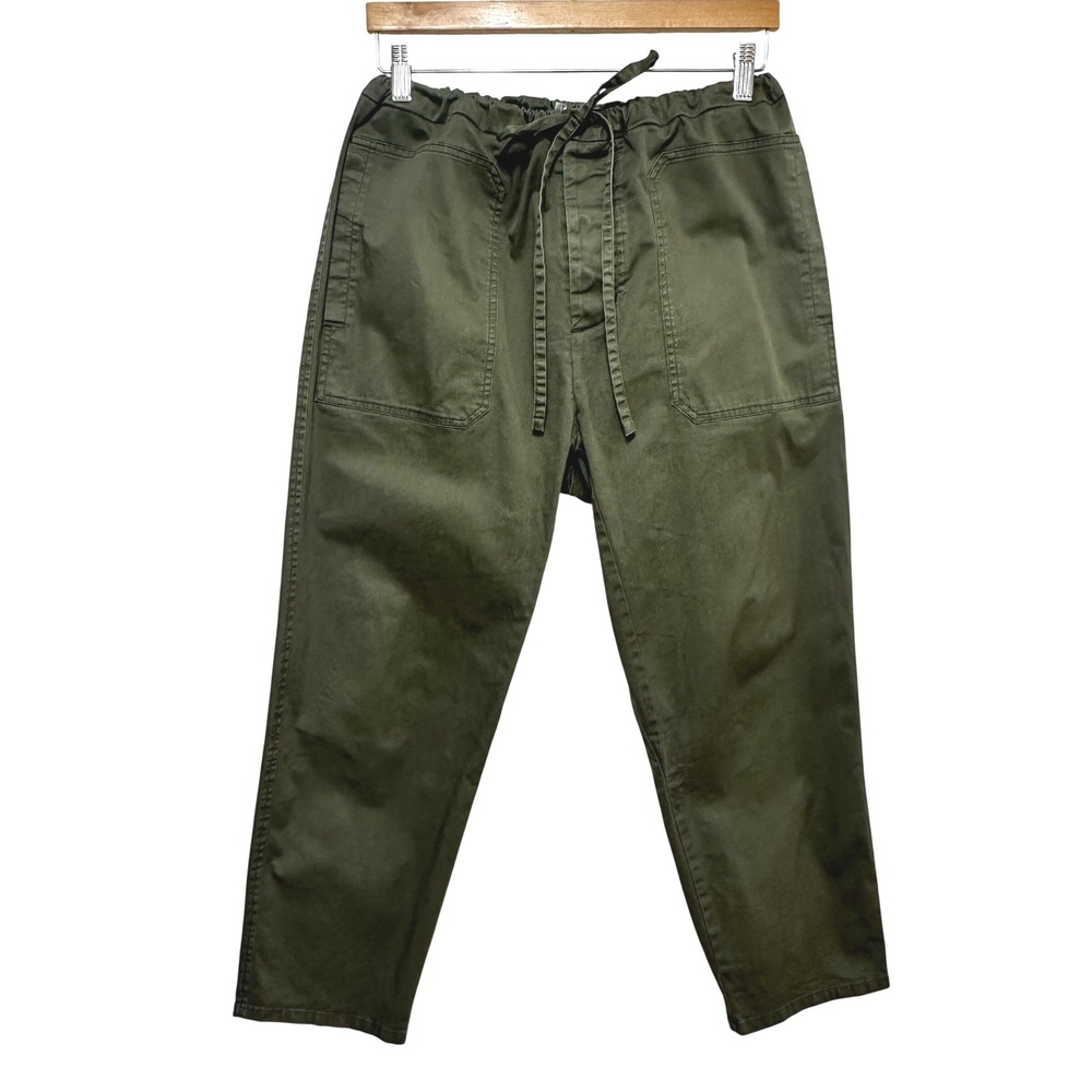 Vince Drawstring Utility Cropped Pants Womens Large Army Green Cotton Casual